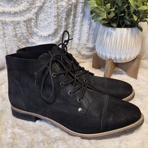 Diba Eli Black Leather Boots Combat Army Lace Up Ankle Booties Women's Sz 10